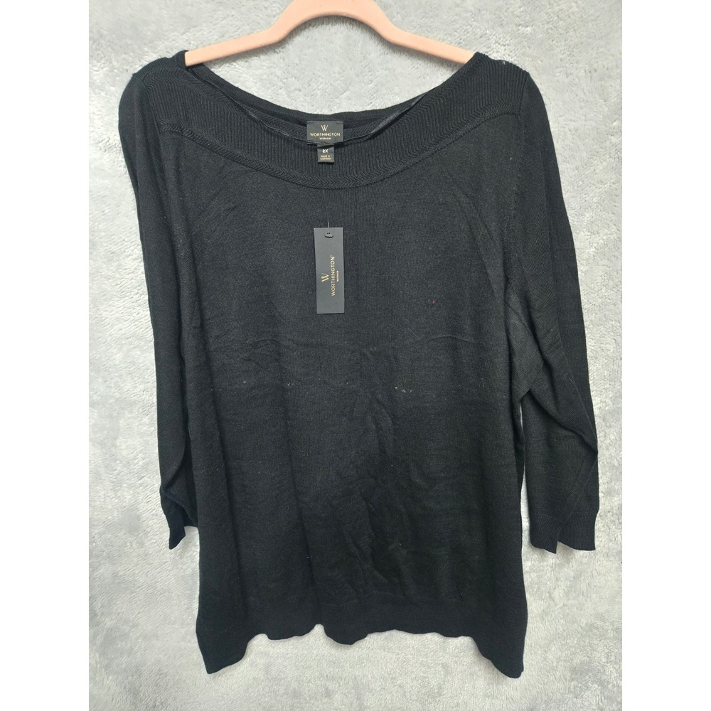 Worthington Woman Black Knit Sweater 3/4 Sleeve Scoop Neck Plus Size 2X NWT